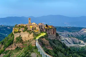 Bagnoregio Prints: Civita di Bagnoregio at dusk, Bagnoregio, Lazio, Italy, Europe