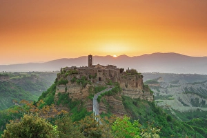 Civita Di Bagnoregio Prints: Civita di Bagnoregio perched on the top of a hill near Orvieto, Tuscany, Italy