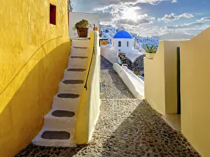 Agean Prints: Classic Blue Domes, Church and White Architecture Santorini, Oia, Greek Islands, Greece