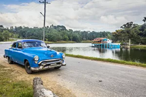 Images Dated 29th May 2020: A classic car with Casa de Botes restaurant, Las Terrazas, Artemisa Province, Cuba
