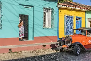Trinidad Prints: A classic car in a street in Trinidad, Sancti Spiritus, Cuba