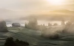 Classic landscape scene in Loski Potok, Slovenia