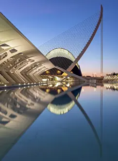 Valencia Prints: Classic view of the Ciudad de los artes y ciencias (City of Arts and Sciences) at dawn