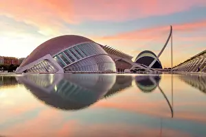 Valencia Prints: Classic view of the Ciudad de los artes y ciencias (City of Arts and Sciences) at sunrise
