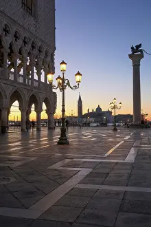 San Marco Prints: Classic view across St Mark's Square towards San Giorgio Maggiore at dawn