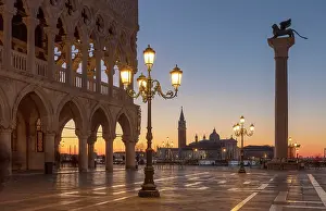 San Marco Prints: Classic view across St Mark's Square towards San Giorgio Maggiore at dawn