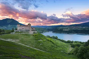 Trento Prints: Cles castle in spring season at sunset Europe, Italy, Trentino, Non valley, Trento