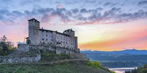 Non Valley Prints: Cles Castle at sunrise in autumn season Europe, Italy, Trentino, Trento province