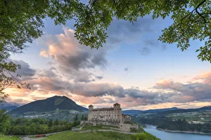Trento Prints: Cles castle at sunset Europe, Italy, Trentino, Non valley, Trento province, Cles