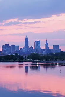 Eastern Usa Prints: Cleveland skyline and Lake Erie, Ohio, USA