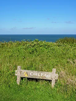 Beachy Head Prints: Cliff Edge Warning, Beachy Head Cliffs, Eastbourne, East Sussex, England, United Kingdom
