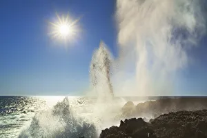 Cliff landscape with blowhole at Point Quobba - Australia, Western Australia, Gascoyne