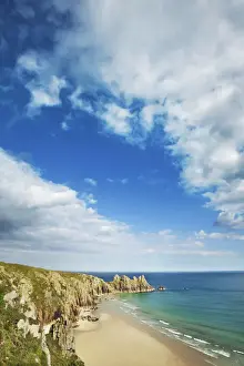 Logan Rock Prints: Cliff landscape at Pednvounder Beach - United Kingdom, England, Cornwall, Porthcurno