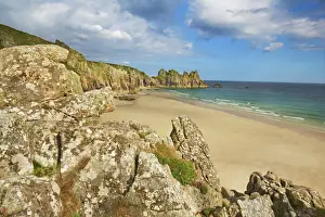 Logan Rock Prints: Cliff landscape at Pednvounder Beach - United Kingdom, England, Cornwall, Porthcurno