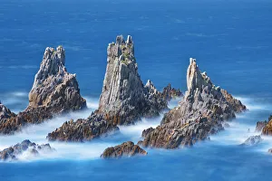 Asturias Prints: Cliff landscape with rock needles - Spain, Asturias, Eo-Navia, Luarca