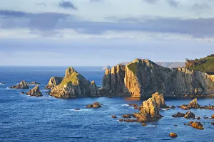 Asturias Prints: Cliff landscape - Spain, Asturias, Eo-Navia, Luarca, Playa de La Gueirua - Bay of Biscay