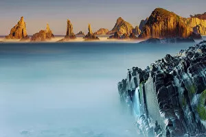 Images Dated 24th February 2023: Cliff landscape - Spain, Asturias, Eo-Navia, Luarca, Playa de La Gueirua - Bay of Biscay