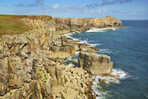 Rock Cliff Prints: Cliff landscape at St Govans Head - United Kingdom, Wales, Pembrokeshire