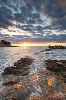 Cliff and sea in the sunrise lights, Ventimiglia, Liguria