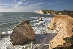 Clifftop Prints: Clifftop view of Freshwater Bay, Isle of Wight, England. Winter 2011