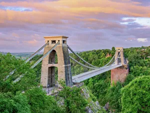 Avon Prints: Clifton Suspension Bridge at dawn, Bristol, England, United Kingdom