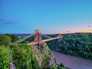 Nightfall Prints: Clifton Suspension Bridge at dusk, Bristol, England, United Kingdom