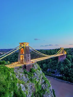 Avon Prints: Clifton Suspension Bridge at dusk, Bristol, England, United Kingdom