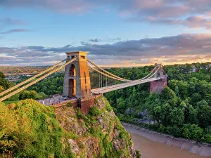 Dramatic Prints: Clifton Suspension Bridge at sunset, Bristol, England, United Kingdom