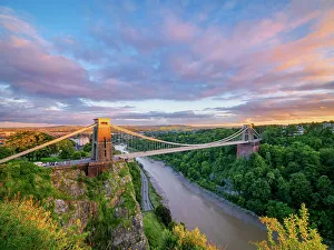 Avon Prints: Clifton Suspension Bridge at sunset, Bristol, England, United Kingdom