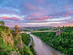 Dramatic Prints: Clifton Suspension Bridge at sunset, Bristol, England, United Kingdom
