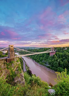 Dramatic Prints: Clifton Suspension Bridge at sunset, Bristol, England, United Kingdom