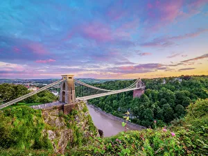 Dramatic Prints: Clifton Suspension Bridge at sunset, Bristol, England, United Kingdom
