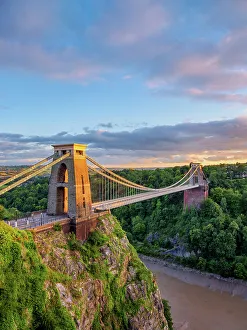 Dramatic Prints: Clifton Suspension Bridge at sunset, Bristol, England, United Kingdom