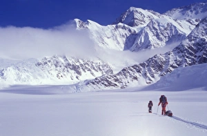 Ridges Prints: Climbers ski up the Kahiltna Glacier towards Mount McKinley