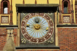 The clock of the gothic Old Town Hall (Stary Ratusz) at the Rynek (Market Square)