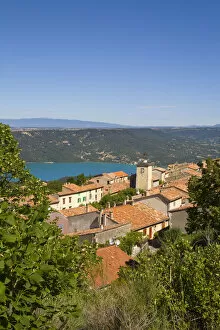 Images Dated 22nd April 2009: Clock Tower & Lac de Ste-Croix, Aiguines, Gorges du Verdon, Provence-Alpes-Cote d Azur