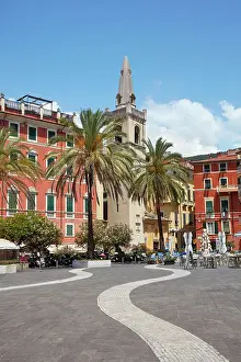 La Spezia Prints: The clock tower of the San Rocco oratory in the Piazza Garibaldi main square of the historical cask of Lerici