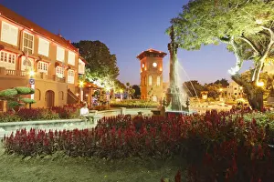 Malacca Prints: Clock tower and Stadhuys in town square, Melaka, Malaysia