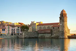 Clocktower Prints: Clocktower of Notre-Dame-des-Anges church at sunrise, Collioure, Pyra na es-Orientales