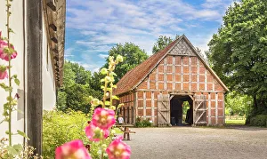 Half Timbered Prints: Cloppenburg Museum Village: Historical Barn, Emsland, Lower Saxony, Germany