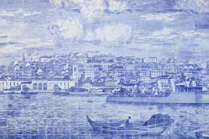 Estremadura Prints: Close up of Azulejos decorations at Miraduro de Santa Luzia (St Lucy viewpoint)