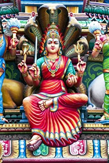 Close up of the Gopuram of the Sri Mariamman Temple in Singapore