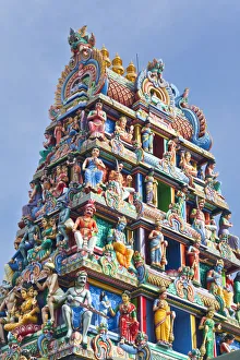 Close up of the Gopuram of the Sri Mariamman Temple in Singapore