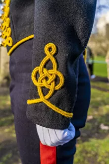 Images Dated 15th June 2022: Close up of the uniform of a Kings Troop Royal Horse Artillery soilder, on Acession day