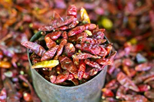 Retail Prints: Close-up of dried chili peppers on market, Lake Inle, Nyaungshwe Township
