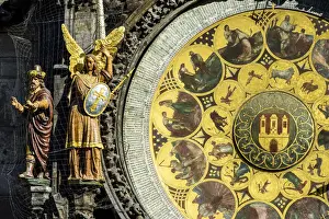 Close-up view of the calendar plate of the Prague astronomical clock, Prague, Bohemia