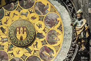 Old Town Hall Prints: Close-up view of the calendar plate of the Prague astronomical clock, Prague, Bohemia