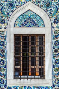 Izmir Prints: Close-up view of Yali Camii or Shore Mosque decorated with fine traditional Kutahya tiles