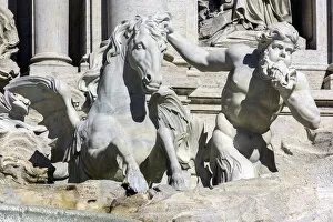 Images Dated 4th November 2016: Close up view of the marble sculptures adorning the Trevi fountain, Rome, Lazio, Italy
