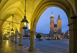 Krakow Prints: Cloth Hall and St. Marys Basilica, Krakow, Poland